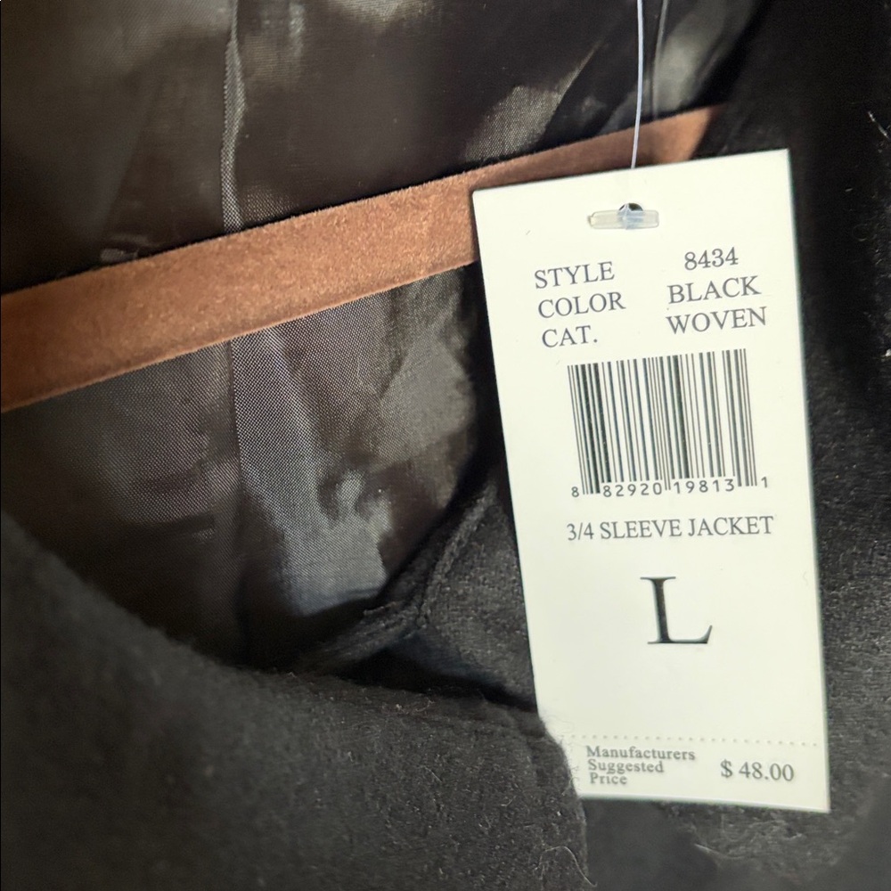 CONTACT NEW YORK BLACK 3/4 SLEEVE WOOL BLEND WING COLLAR SWING JACKET SZ L - Picture 8 of 9